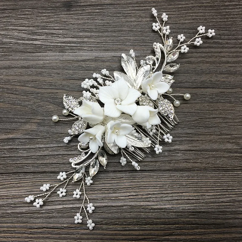Потрясающий цветочный головной убор для невесты, серебряная расческа для волос, украшение для женщин на выпускной, свадебные аксессуары