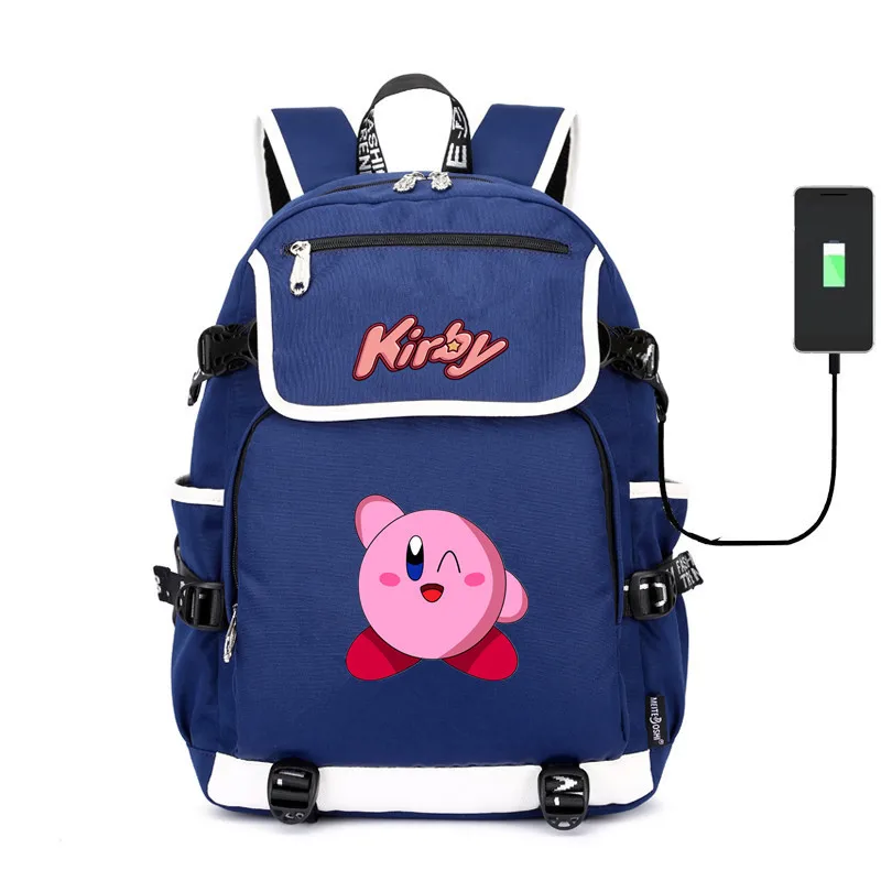 Симпатичная детская школьная сумка с принтом Kirby через плечо usb зарядкой холщовый