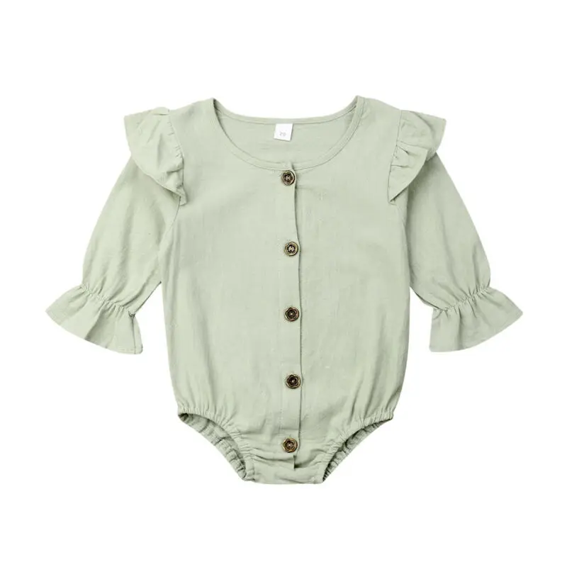 

Infant Baby Girls Solid Ruffles Cotton Romper Long Sleeve Outfits Jumpsuit Clothes
