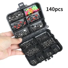 140 Pieces of Fishing Accessories Set Three-pronged Bottle-shaped Swivel 8-shaped Ring Pin Colored Bead Fishing Tool