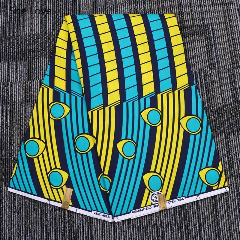 

She Love 1Yard Polyester Real Wax Print Fabric Ankara African Grid Pattern Sewing Fabric For Women Party Dress Making Materials
