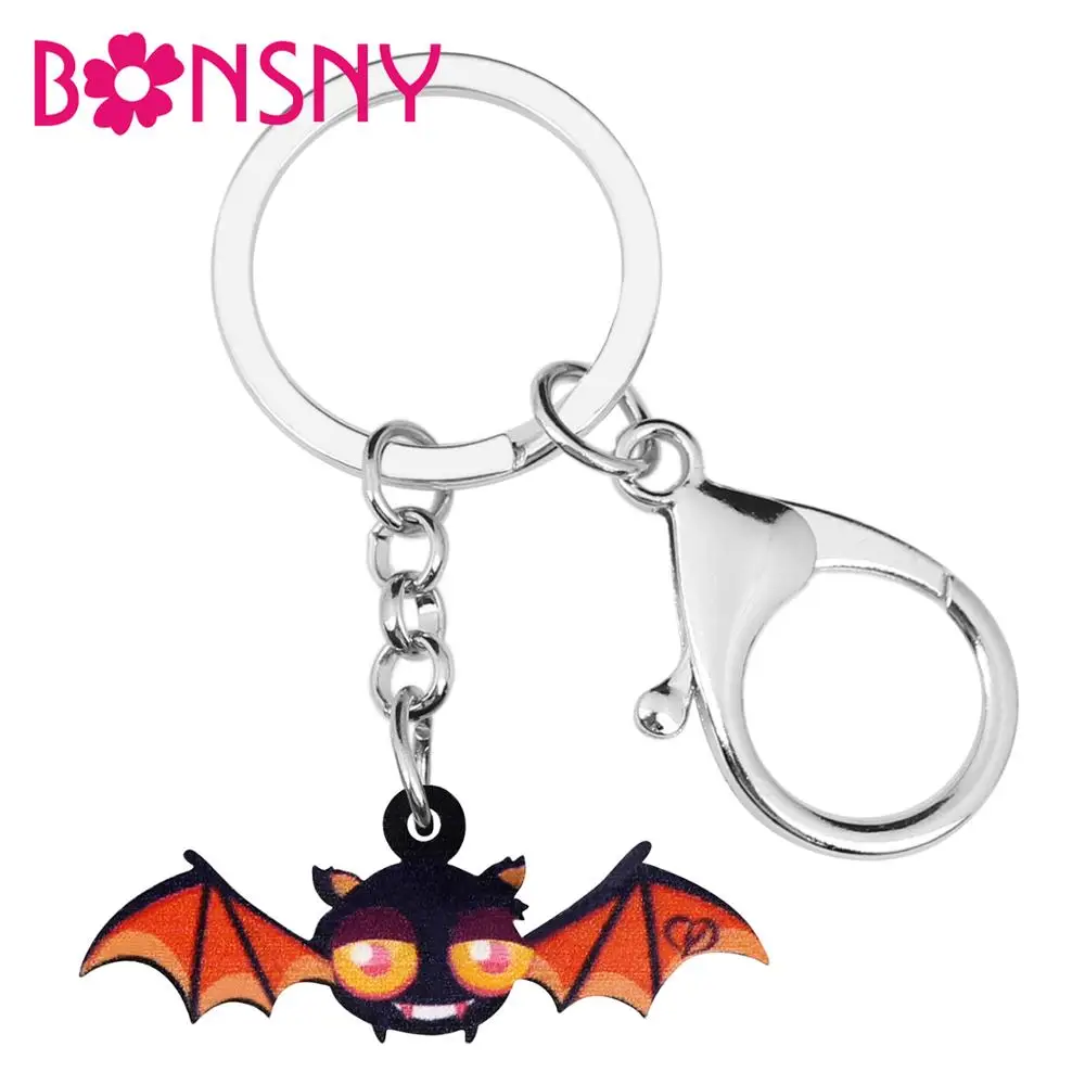 Bonsny акриловые Хеллоуин аниме мультфильм летучая мышь ключи цепочки Ключи Кольца