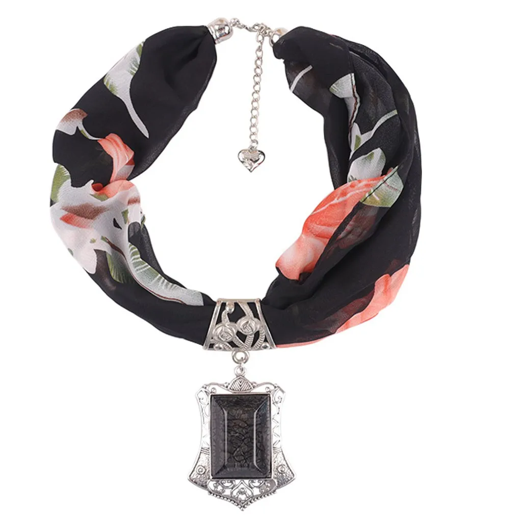 Luxury Scarf For Ladies Elegant Floral Print Floral Scarves Women Boho Beach Shawl Crystal Stone Casual Wrap Necklace Scarf#o19s - Цвет: Black