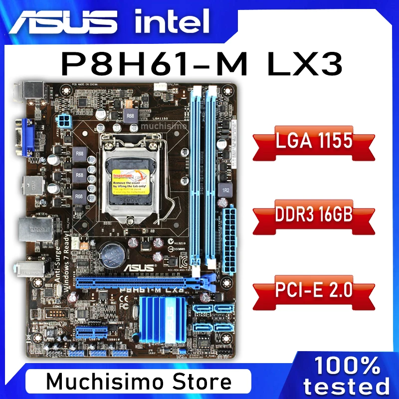 Материнская плата LGA 1155 Asus P8H61-M LX3 i7 i5 i3 Intel CPU 16 Гб DDR3 1333 МГц PCI-E 2 0 USB2.0 VGA H61
