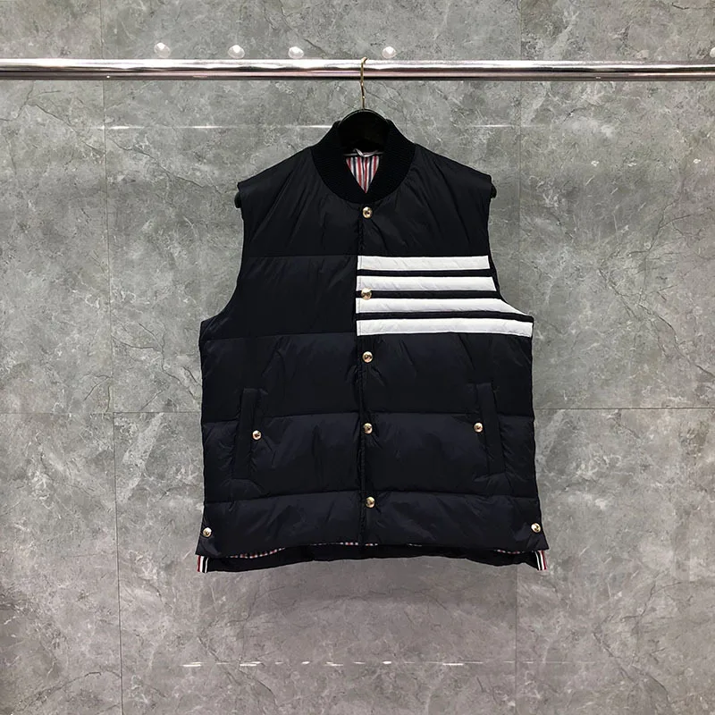 

2021 Winter Men Down Jacket Vest Thicken TB Striped Sport Casual Outerwear Warm Winter Men Jacket Whte Duck Down High Quality