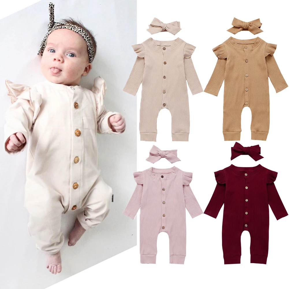 Newborn Baby Girls Boy Ribbed Romper Bodysuit Jumpsuit Summer Outfits Clothes UK