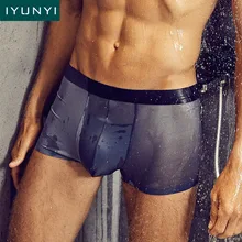 IYUNYI трусы-боксеры из Ice Silk шорты сексуальный для Гея Прозрачное нижнее белье дышащие трусы большого размера L-3XL, мужские бикини, бесшовные трусики для женщин