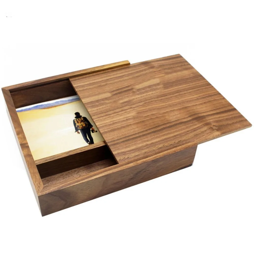 180*180*50mm Fashion Maple/Walnut Wood Photo Unique Album Box Creative Collection Box DIY Wedding Memory Dropship