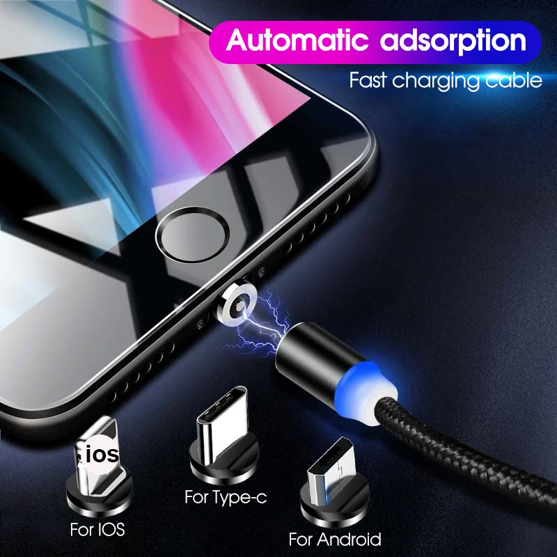 Магнитный USB кабель для быстрой зарядки usb type-C кабель для iPhone 11 XS Max 6 7 8 Plus IOS Магнитный зарядный кабель для Micro USB нейлон