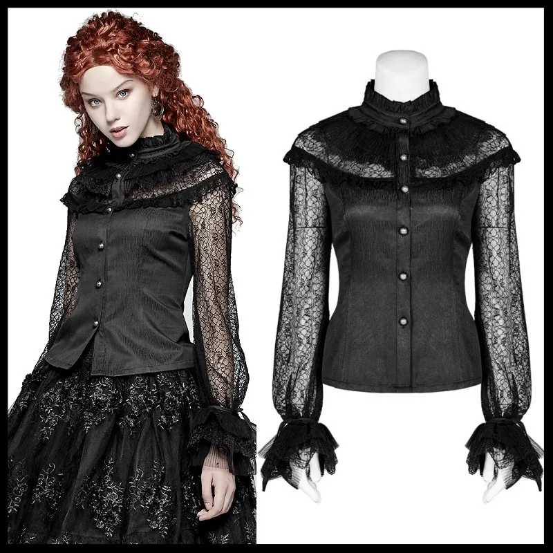 

PUNK RAVE Women's Steampunk Retro Fashion Lace Blouse Gothic Retro Court Gorgeous Performance Club Party Sexy Shirts