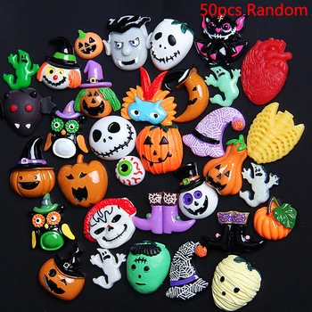 

50Pcs Halloween Decoration Broom Horse Pumpkin Ghost Cloud Resin DIY Craft Decoration