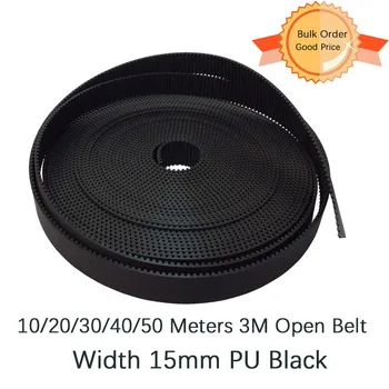

10/20/30/40/50 Meters Timing Belt PU HTD 3M 15mm PU with Steel Core Timing Belt HTD 3M Belt Black For CNC Accessories