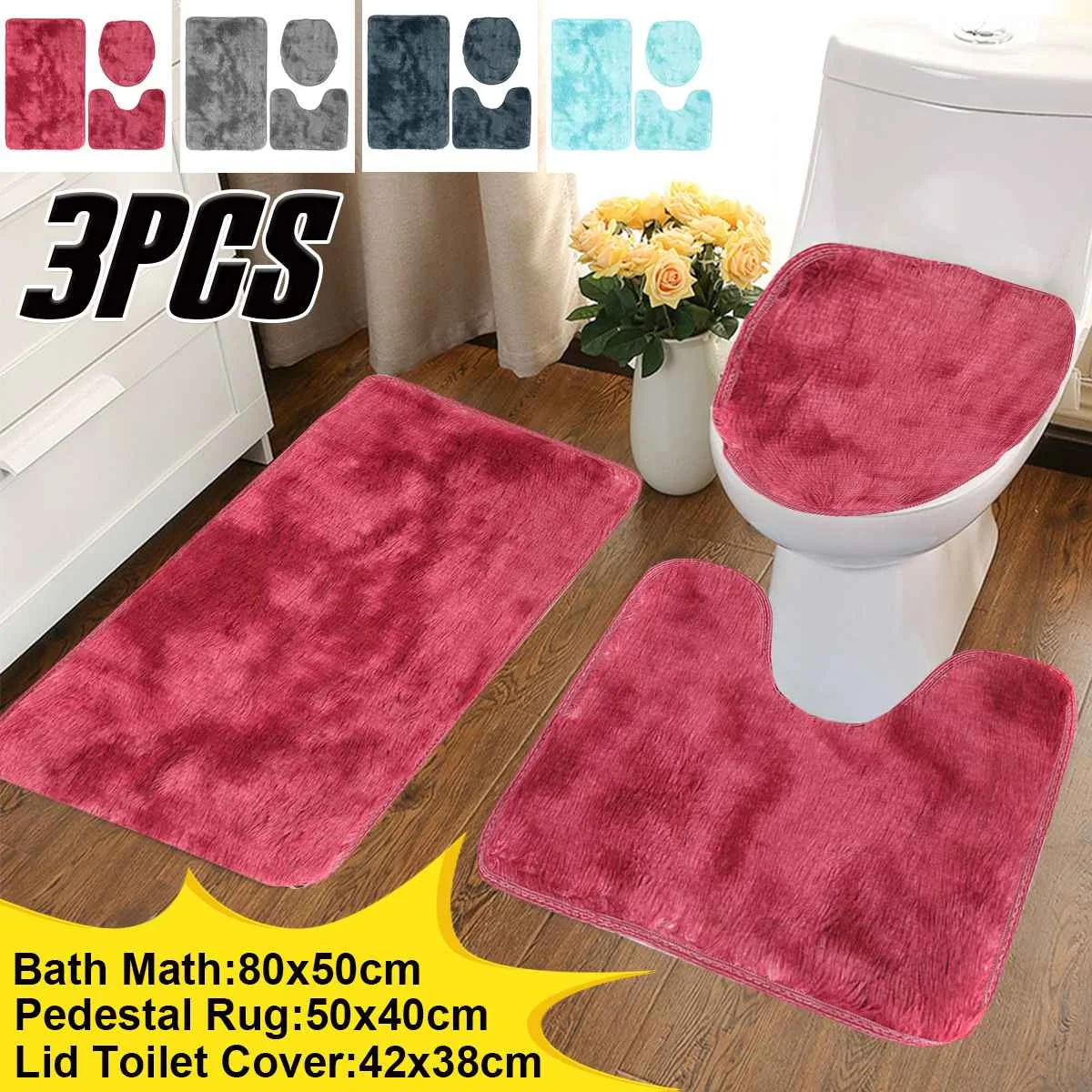 3pcs set Home Bathroom Pedestal Rug Slip Mat Flannel Antislip Toilet