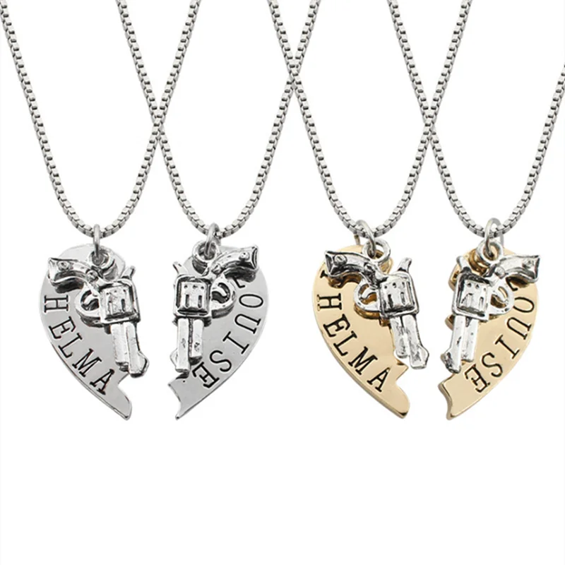 2pcs THELMA LOUISE Pendant Necklaces Guns Heart Friendship