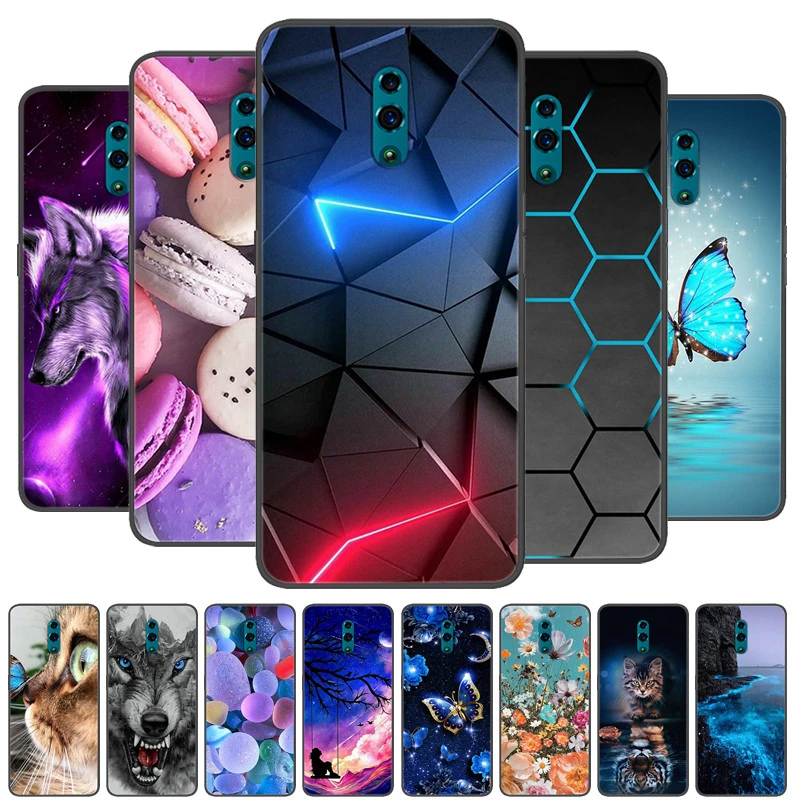 For OPPO Reno Case Soft TPU Silicone Cartoon Back Cover for OPPO Reno 2 Reno2 Phone Cases TPU Black Bumper for OPPO Reno Z Shell mobile phone case with belt loop
