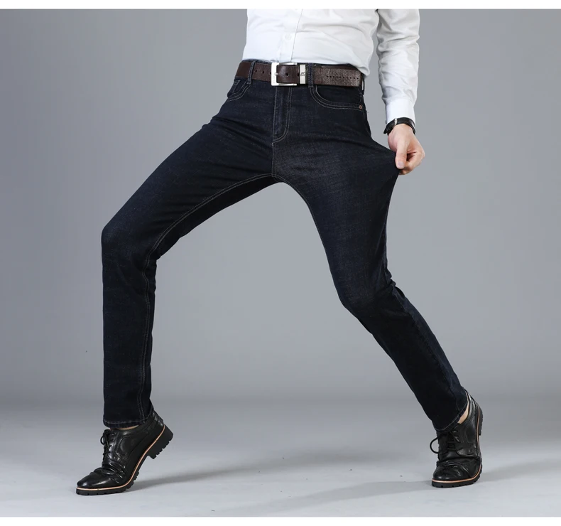 Men's Brand Stretch Jeans 2021 New Business Casual Slim Fit Denim Pants Black Blue Trousers Jeans Male biker jeans