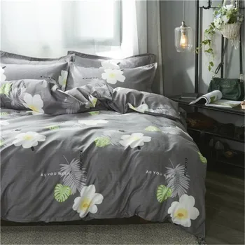 

2020 New Grey Flower Bedding Set 3/4pcs Pastoral Style Bed Linen Green Beclothes Set +flat +pillowcase Sheet Cover Side Duvet AB
