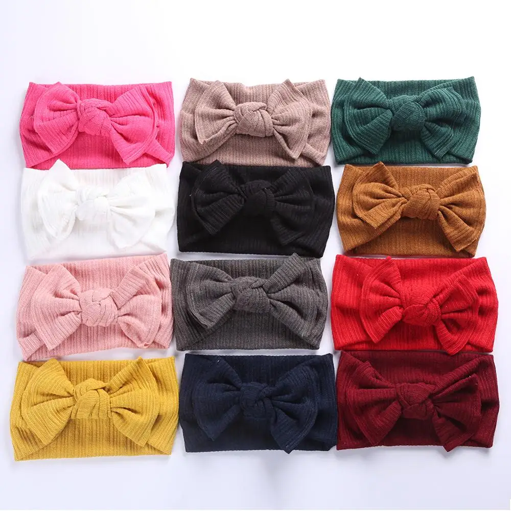 

12Pcs/Lot Crochet Knit Baby Girl Headband 3M-5T Ribbed Woolen Yarn Bowknot Hair Bands Autumn Winter Headwrap Accessories