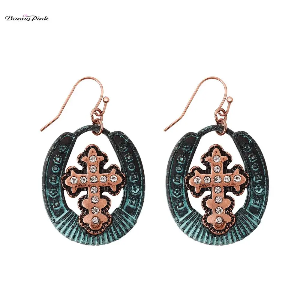 

Banny Pink God Blessed You Christian Earrings Religious Cross Drop Earrings Vintage Geometric Dangle Earrings For Women Brincos