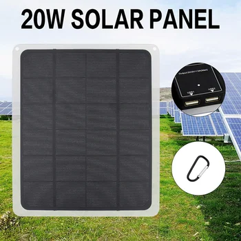 

20W 5V Waterproof Monocrystalline Solar Panel Dual USB Solar Panel with Car Charger for Outdoor Camping Emergency LED Light