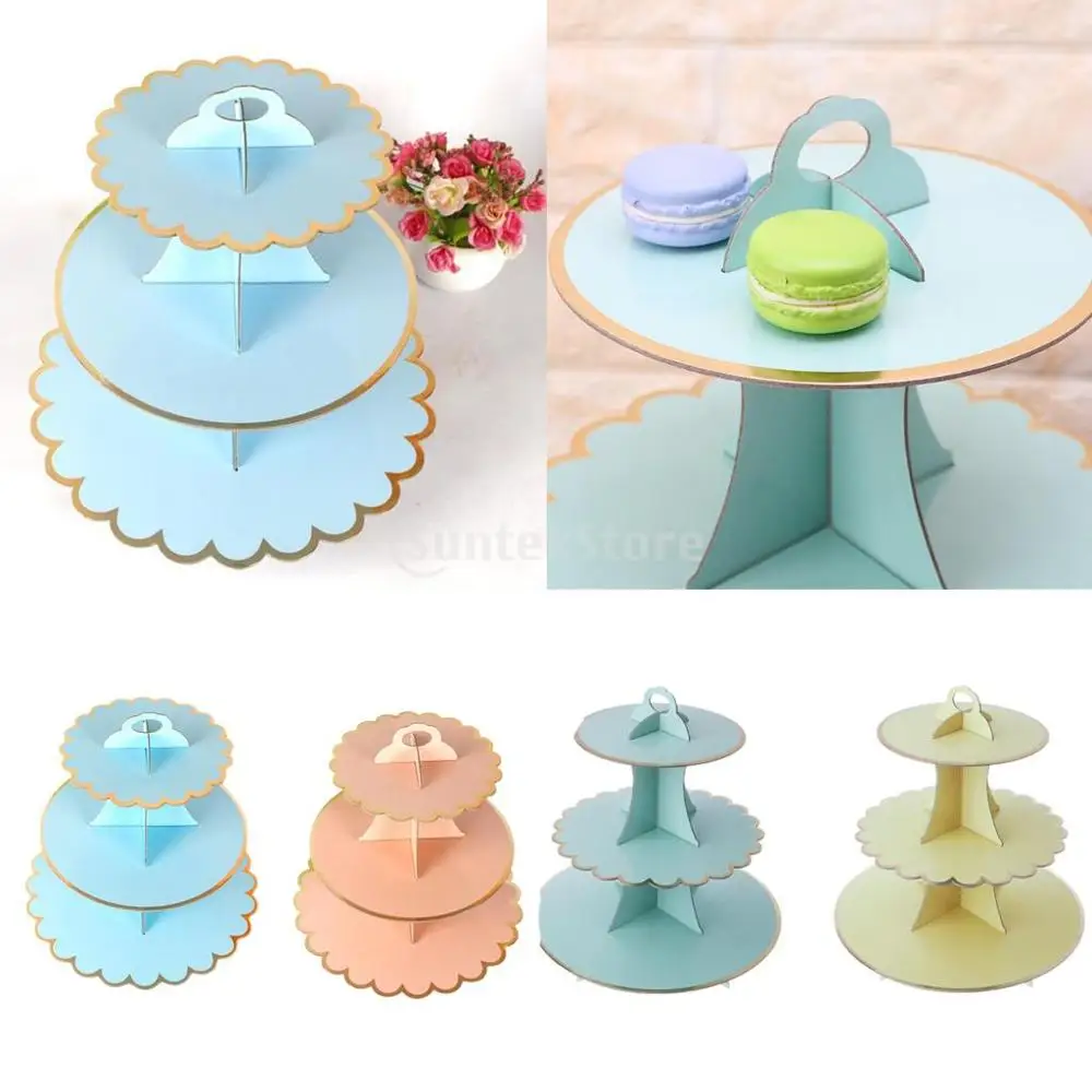 3 Tier Cardboard Afternoon Tea Cupcake Cake Stand Birthday Party 4 Colors Dessert Display Stand Pastry Serving Platter Cake Tools Aliexpress