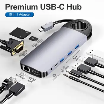 

10 In 1 USB C HUB Type-C to 4K HDMI VGA USB 3.0 HUB Dock for MacBook for Mate 20 Splitter Port For PC Computer Accessories