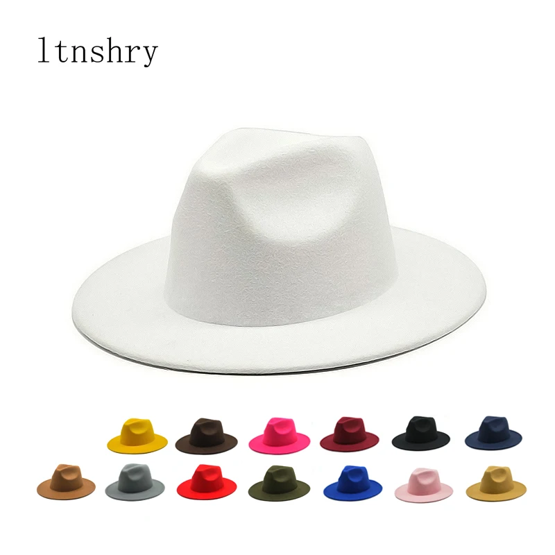 Womens Felt Fedora Hat Big Brim British Style Vintage Church Lady Flat Brim Autumn Winter fedora hat