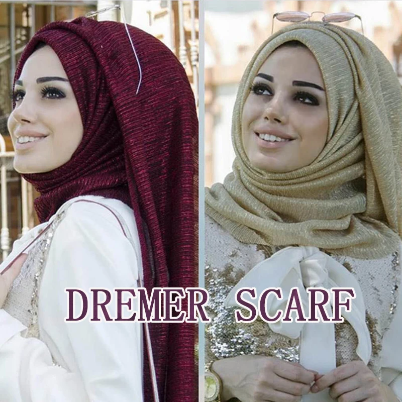 Lurex Glitter Hijabs for Women Muslim Shiny Shawl Plain Crinkle Scarves Woman Party Stoles Pleated Shimmer Hijab Turban Foulard