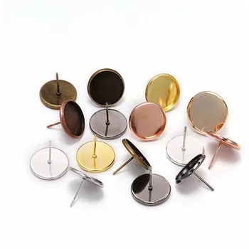 

50 Uds. De hierro inoxidable pendiente base Blanco cabujón base para camafeo 8 10 12 14 16 mm Ajuste de pendientes planos sumini