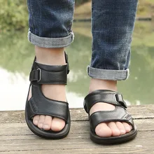 Красивые мужские сандалии; летние сандалии из искусственной кожи; Мужские дышащие сандалии на плоской подошве; повседневная обувь; Sandalias Hombre; шлепанцы без задника; May28