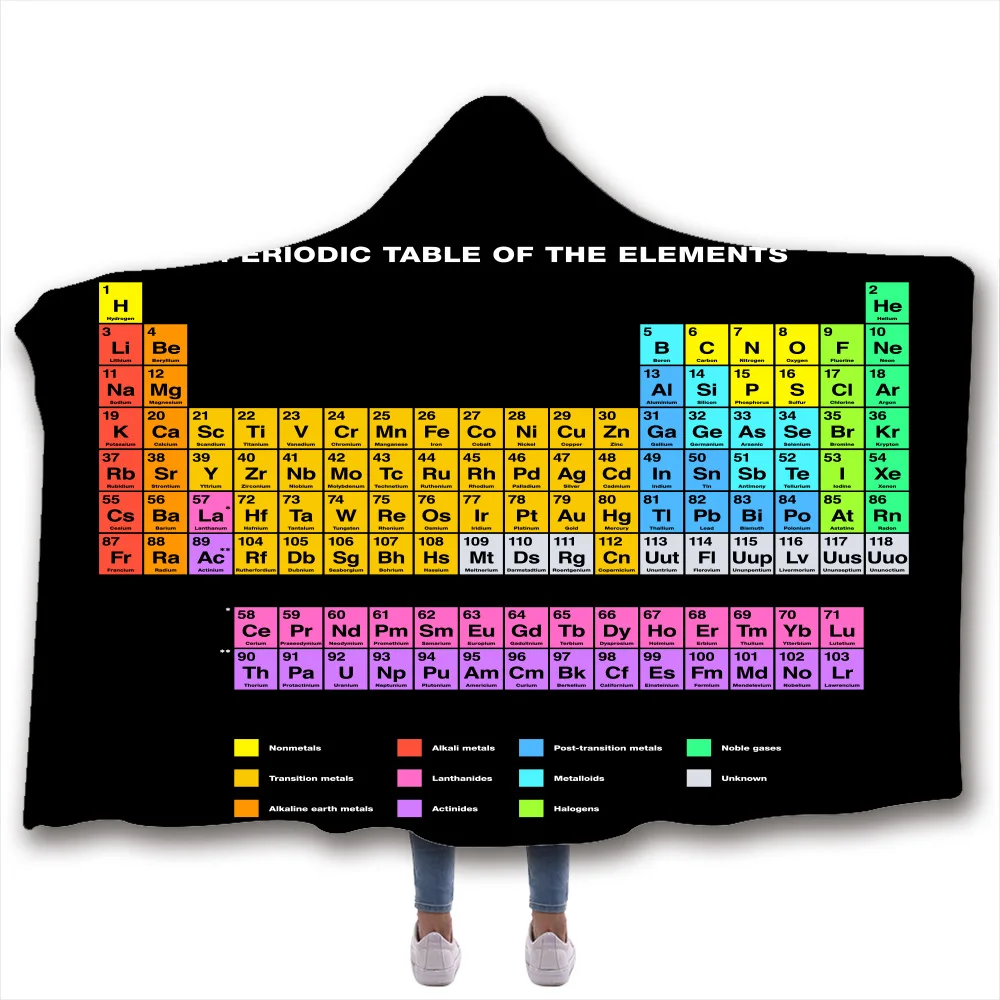 Children's Periodic Table Digital Printing Hooded Blanket Cloak Children's Blanket Scarf Gift Chemical Teaching Tool