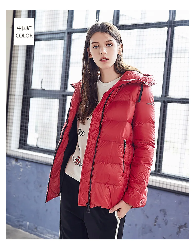 Goldfarm down Jacket Women's Short Autumn And Winter New Style Korean-style Drawstring Hooded down Jacket Fashion Loose Sli