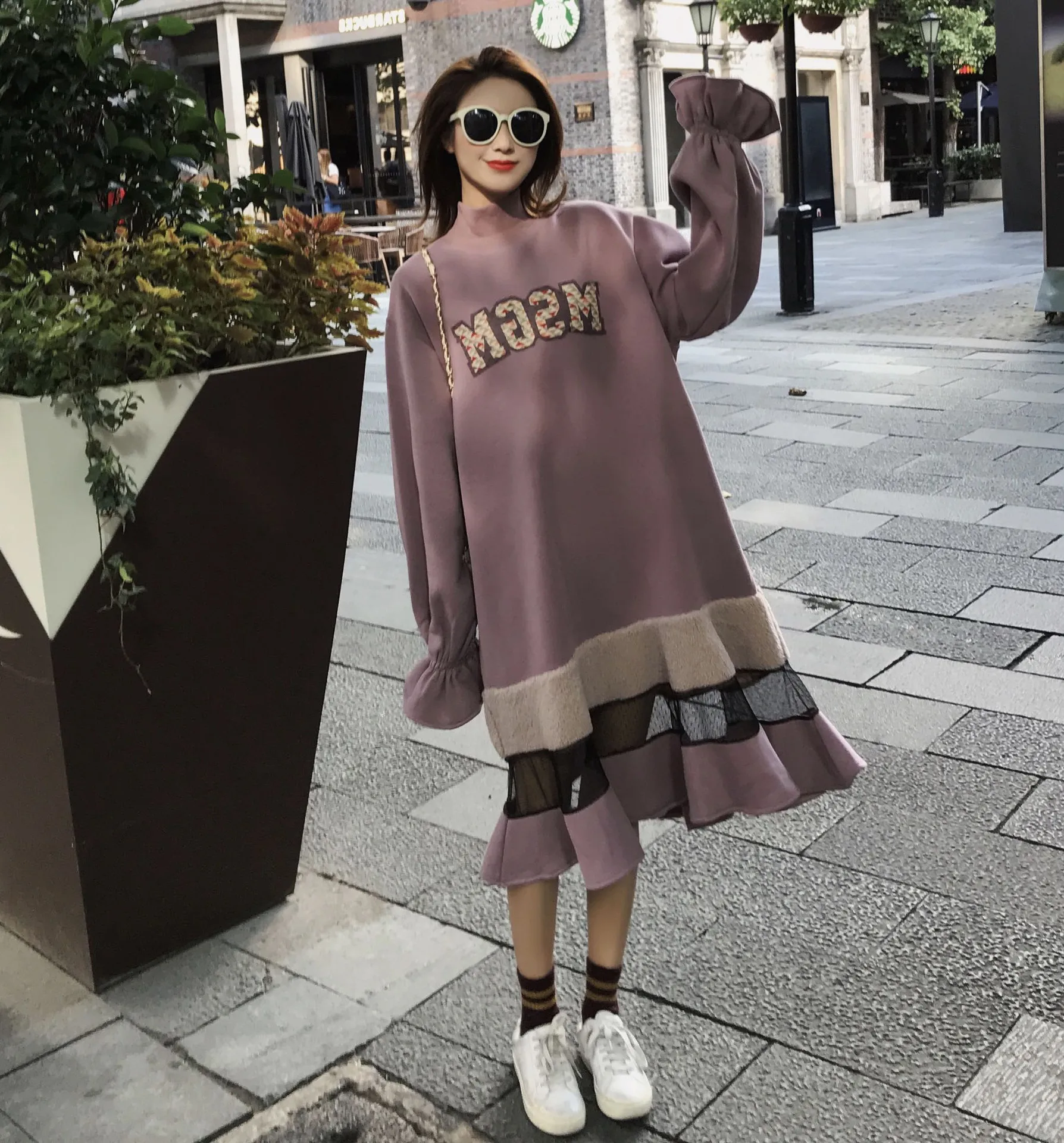 

Photo Shoot Mid-length Hoodie Dress 2020 New Style Women's Retro Loose-Fit Lettered Joint Fishtail Skirt Students