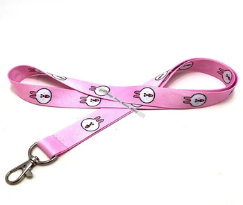 

custom cute pink rabbit animal print lanyard custom 3d cartoon polyester neck lanyard custom design textile logo lanyard