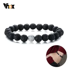 Vnox 8,4 мм черный Лава очаровательные каменные бусины браслет для женщин и мужчин звено цепи браслет стрейч йога спорт ювелирные изделия