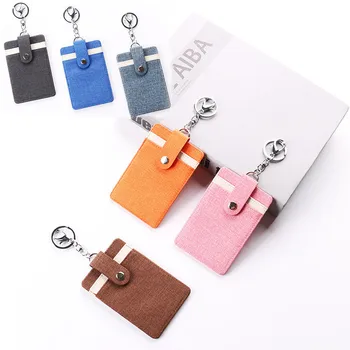 

Korean Cute linen Simple Solid ID Name Bank Card Holder Wallet Student Bus Card Cover Money Coin Purse Pouch with keychain