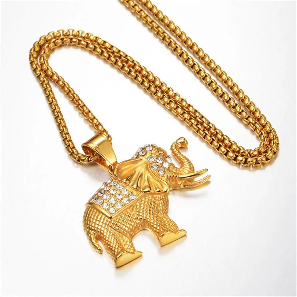 Hip Hop Iced Out Bling Elephant Pendant 