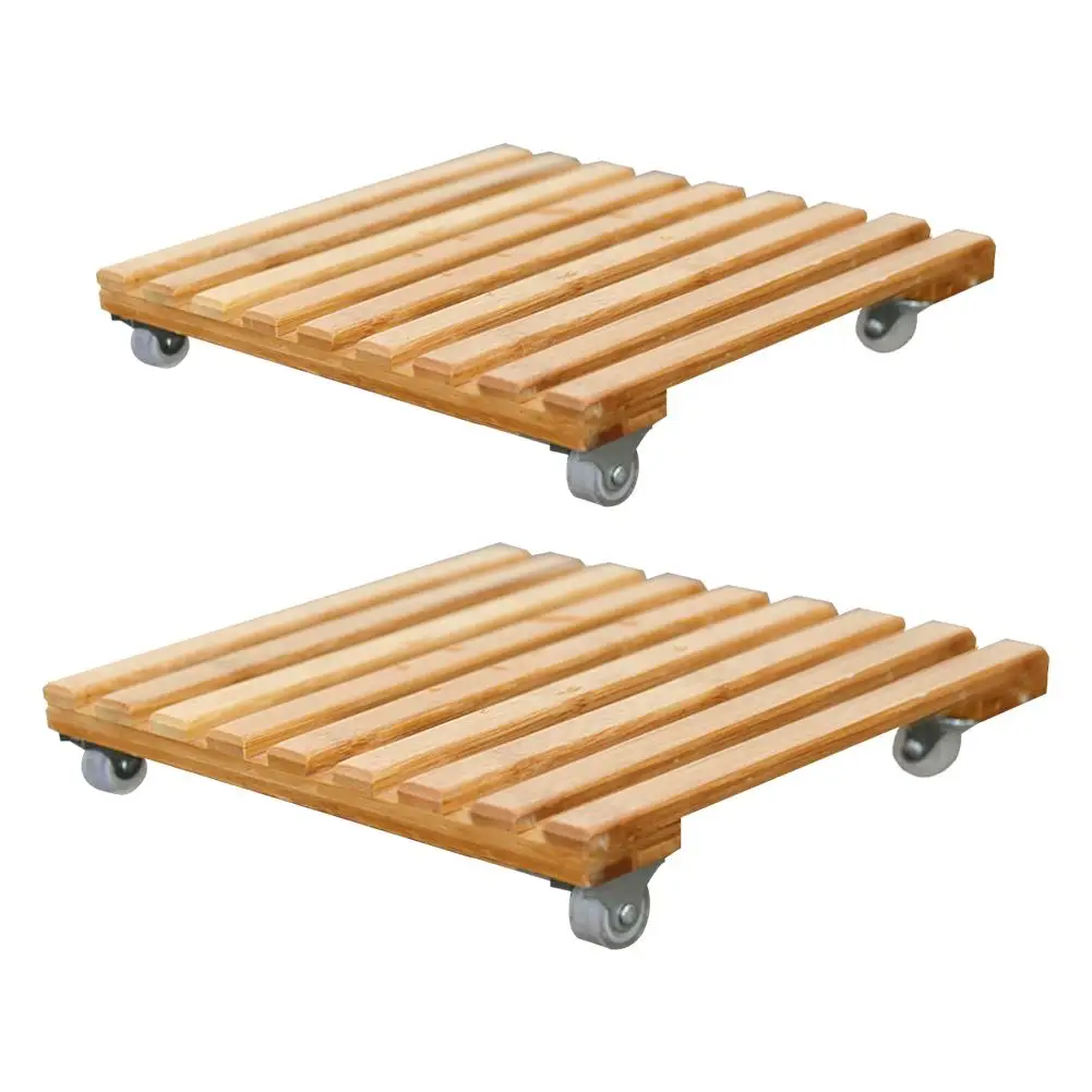 Plant Pot Base Roller Moving Tray With Wheel Tray Torus Holder Wood Square Plant Caddy Plant Stand with Roller #BO