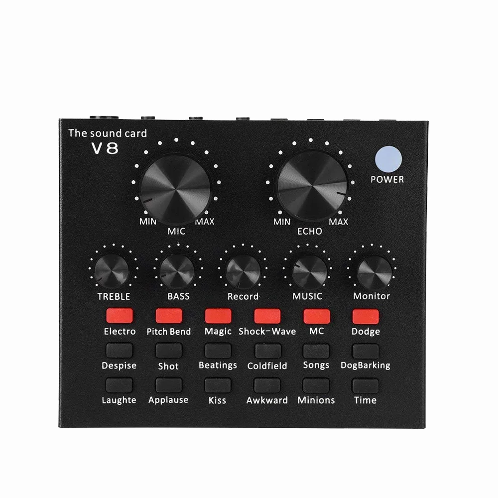 V GEBY V8 Black Metal Shell Audio Mixer External Sound Card Audio Adapter Stereo Sound Card Portable Live Sound Card Mobile Phone Live Broadcast