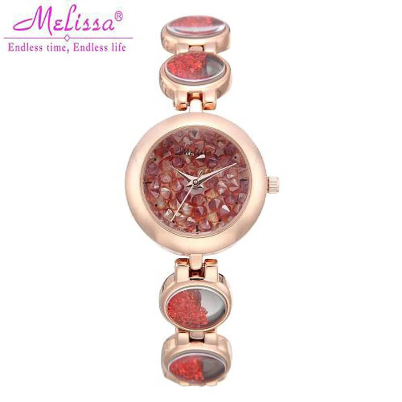 Женские часы Melissa, роскошные часы, японские кварцевые модные изящные часы, браслет-цепочка, стразы, кристалл, подарок на день рождения для девочки - Цвет: Rose Gold Red
