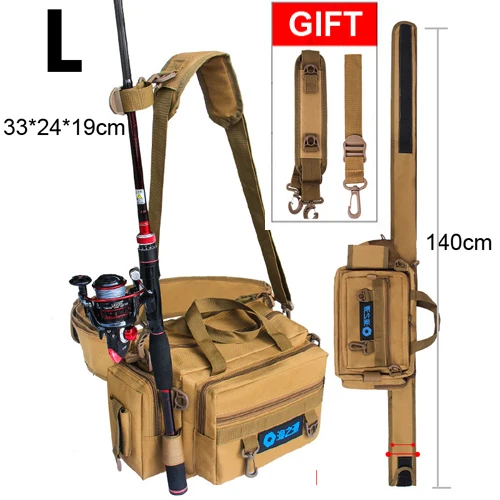 Spinning Fishing Rod Holder Bag Sports Waist Pack Fishing Lures Tackle Gear Storage Bag Single Shoulder Crossbody Bags - Цвет: Khaki L