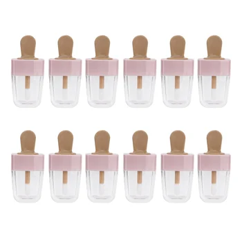 

1 Bag 12pcs Cute Ice Cream Shaped Design Lip Gloss Bottle Empty Lip Gloss Tube Makeup Dispenser Container for Women Girls (Pink)