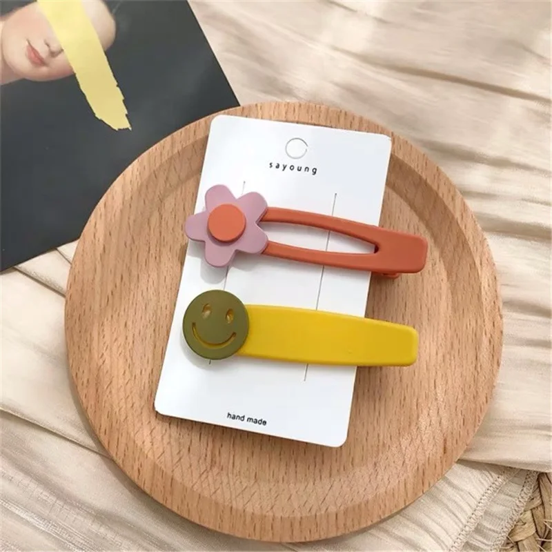 Orange and yellow MISM 2 шт./компл. INS скраб улыбка заколки модная Заколка-цветок для девочек Сердце Звезда аксессуары для волос шпильки сладкие карамельные цвета заколки для волос - Цвет: Orange and yellow