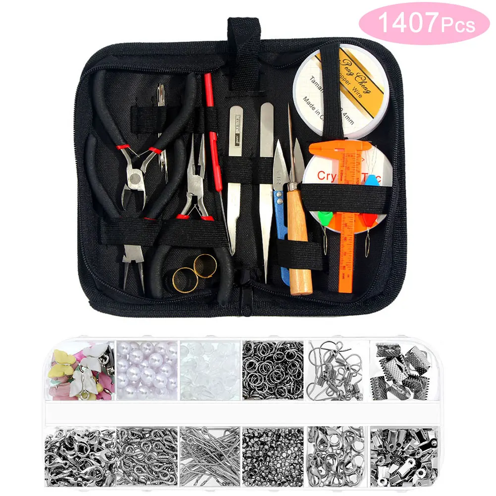 1407Pcs 쥬얼리 액세서리 키트 만들기 빈티지 금속 매력 DIY 펜 던 트 Neacklace 도구 수 제 보석 만들기에 대 한 설정 결과 만들기