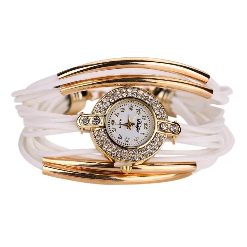 White Женский браслет часы Relojes Mujer винтажное переплетение с узором кварцевые искусственная кожа наручный часы цепочки из воска ремешок аналоговые кварцевые часы - Цвет: White