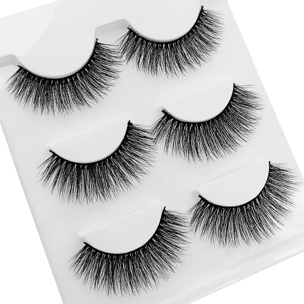 3 Pairs Multipack 3D Soft Mink Hair False Eyelashes Faux Eye Lashes Handmade Wispy Fluffy Long Nature Makeup Tools | Красота и