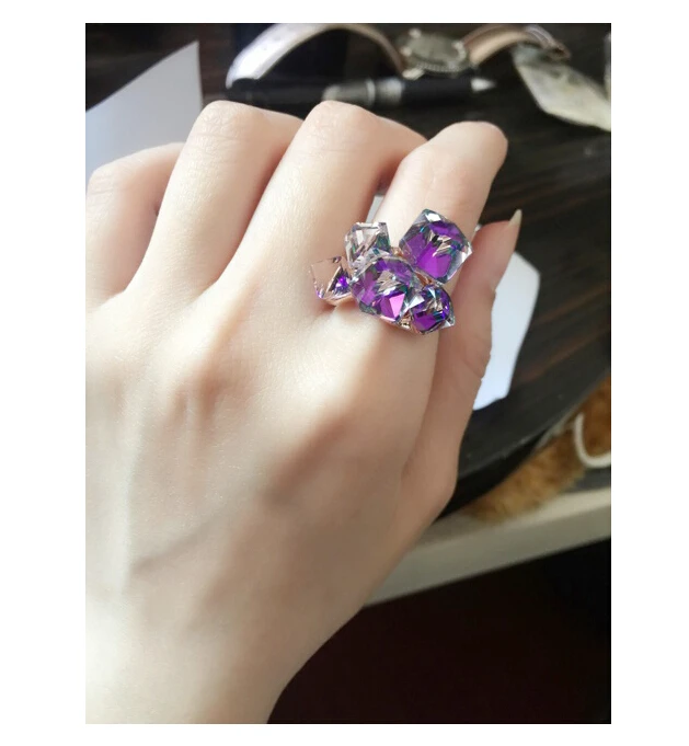 Очарование женский фиолетовый квадратный камень кольцо Роскошный Кристалл серебро милое обручальное кольцо винтажные вечерние Обручальные кольца для женщин