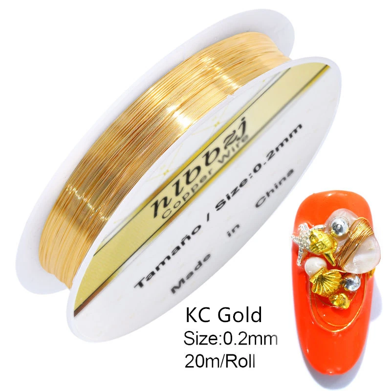 20 м 1 рулон медной проволоки для украшения ногтей Очаровательная линия DIY Дизайн 3D Советы золотые серебряные стразы ювелирные изделия маникюрные принадлежности - Цвет: KC Gold