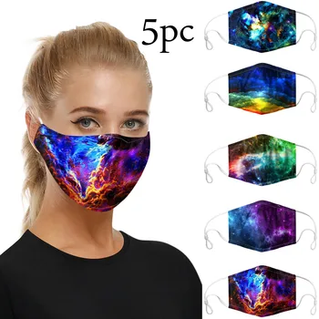 

5PC Face Masks Fashion Print Reusable PM2.5 Filter Mouth-muffle Dust Mouth Mask Adult Washable Friendly Skin Face Mask Cover