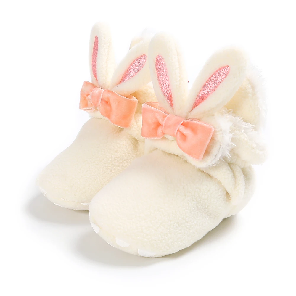 Зимние сапоги для новорожденных мальчиков и девочек от 0 до 18 месяцев теплые зимние ботинки с мягкой подошвой для кроватки модные Нескользящие ботинки с кроличьими ушками для младенцев - Цвет: A